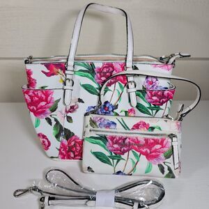 Dana Buchman floral peony print tote and wristlet bag